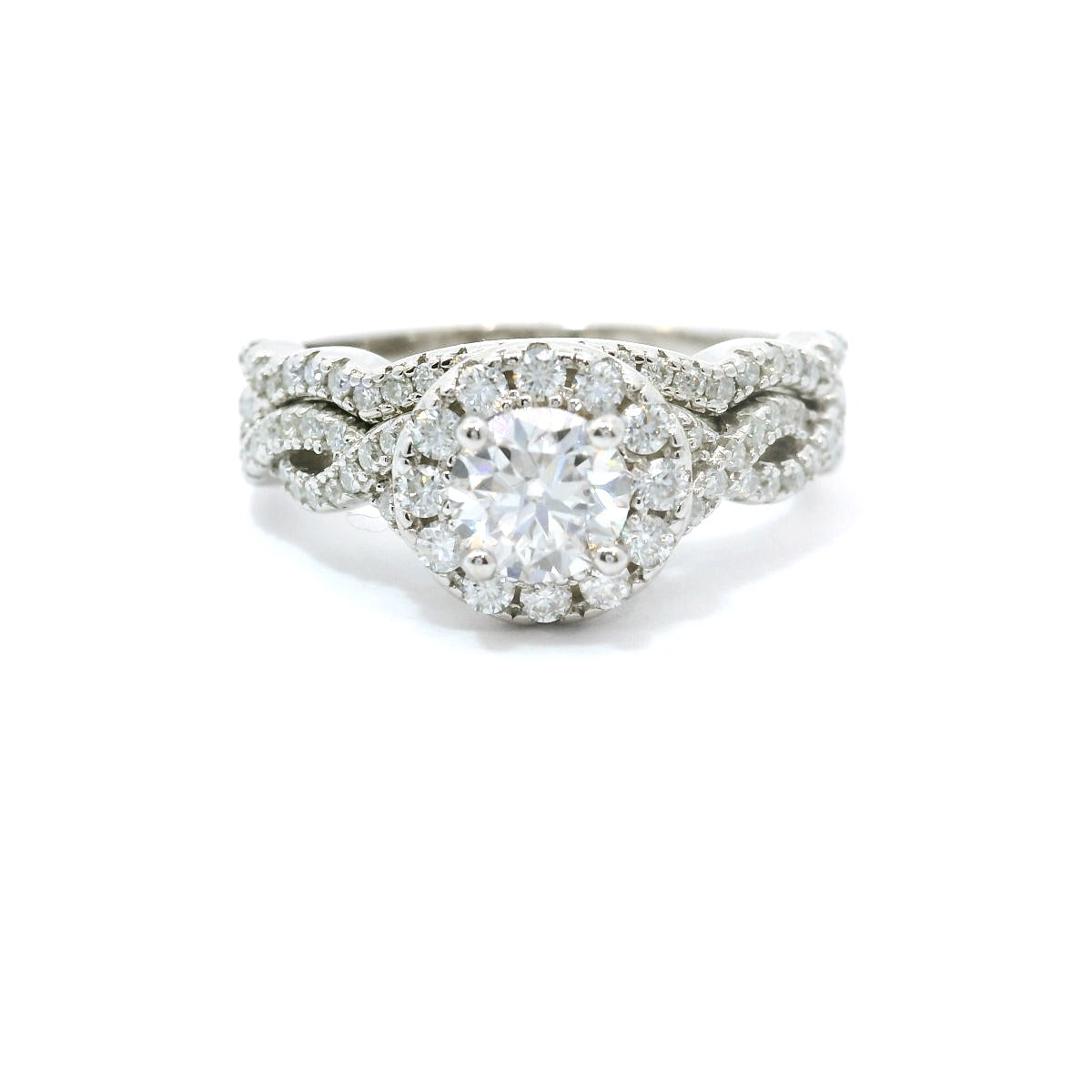 Sterling Silver with Round Brilliant Moissanite Wedding Set CTW 1.25 image 0